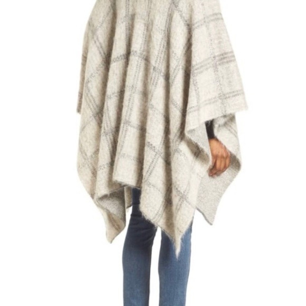 Eileen Fisher Brushed‎ Plaid Mohair Alpaca Blend Open Front Poncho Cape Shrug - Picture 9 of 10